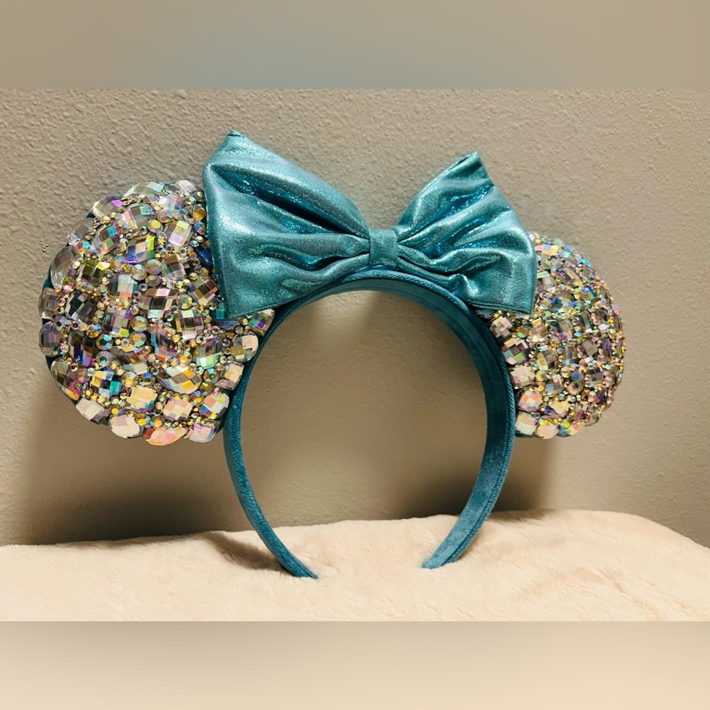 Disney Rhinestone Ears Blue Bow Handmade